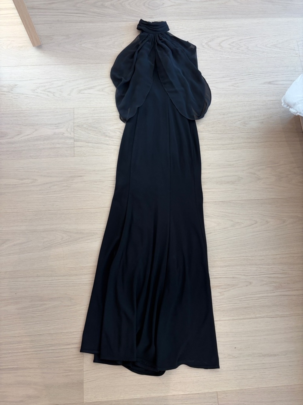 Xscape Black Halter Maxi Dress with Draped Cape Overlay